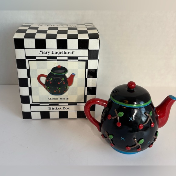 MARY ENGELBREIT CHERRY TEAPOT TRINKET BOX - Picture 1 of 4